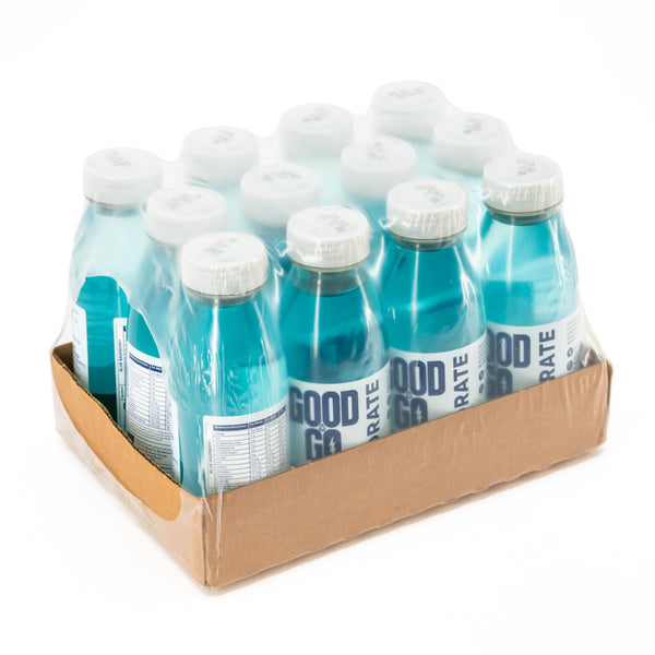 Good To Go Hydrate Blue Raspberry 12-bottle case – angled view