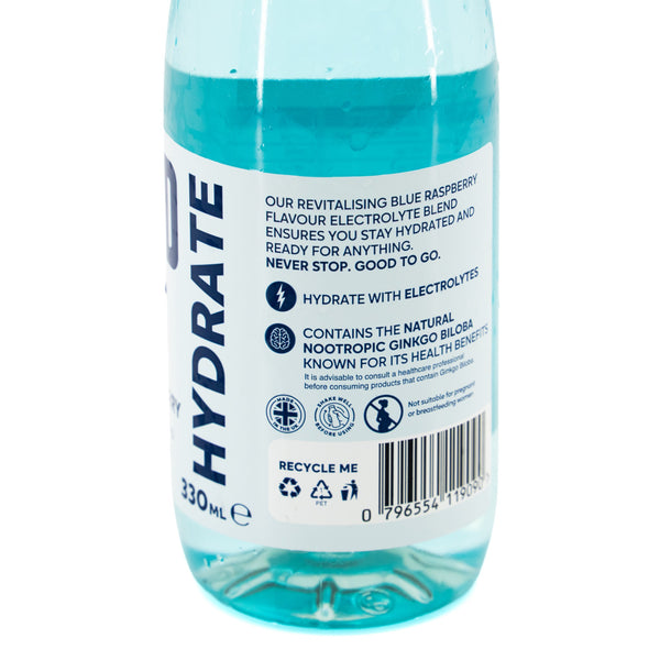 Good To Go Hydrate Blue Raspberry bottle – rear label close-up