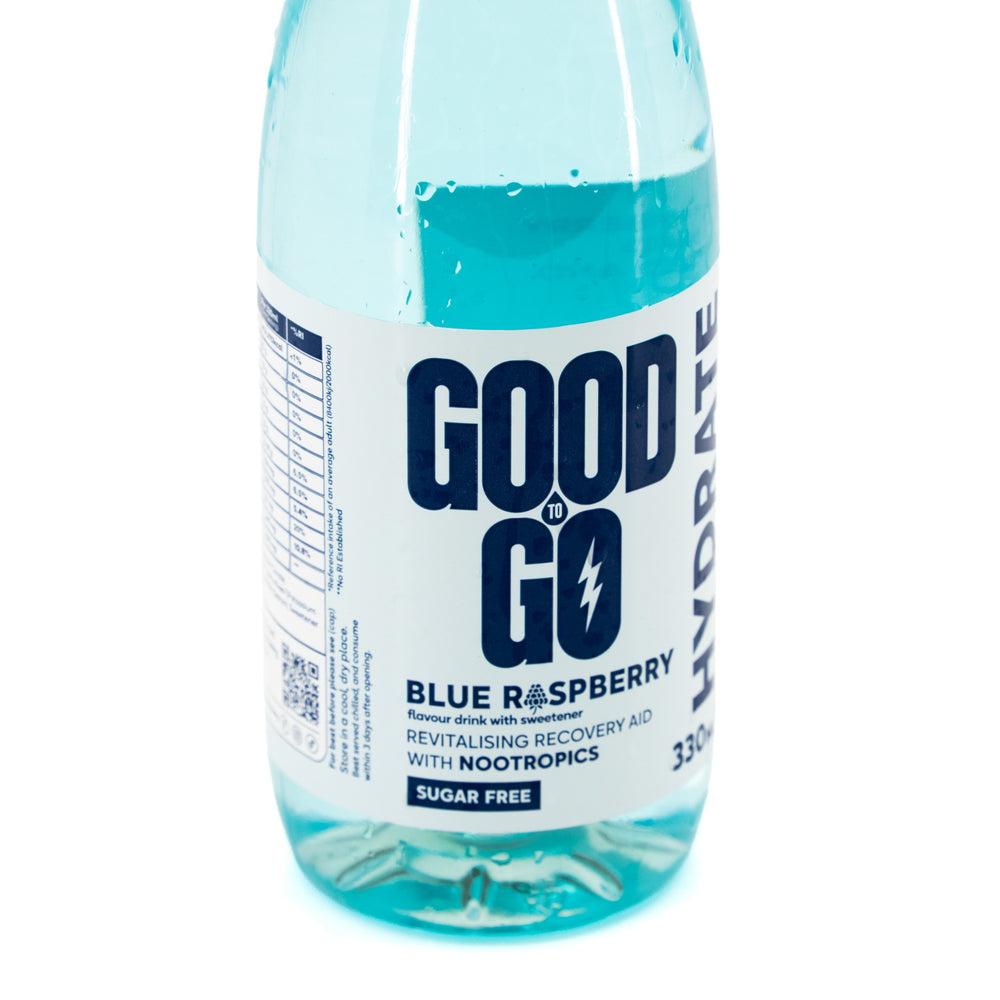 Good To Go Hydrate Blue Raspberry 330ml bottle – front view