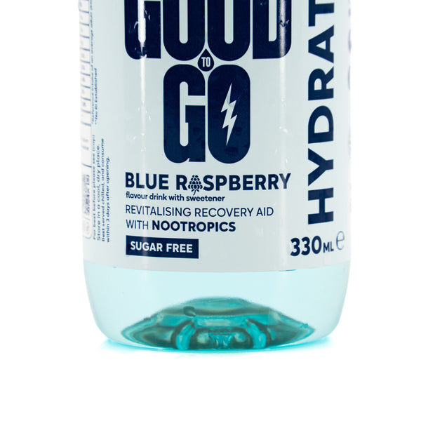 Good To Go Hydrate Blue Raspberry bottle – front label close-up