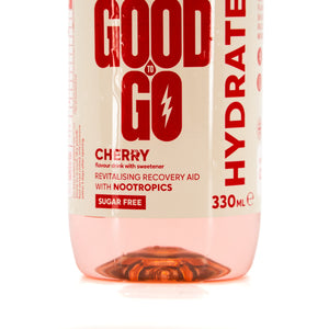 Good To Go Hydrate Cherry bottle – front label close-up