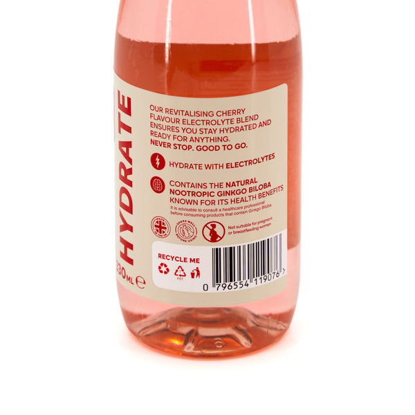 Good To Go Hydrate Cherry bottle – rear label close-up